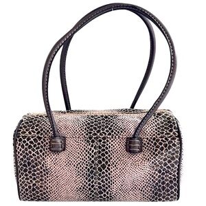 Nine West Doctor Bag Handbag Vegan Snakeskin Pink and Brown Iridescent